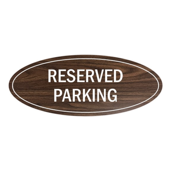 Oval Reserved Parking Sign (Walnut) - Small 2x5"
