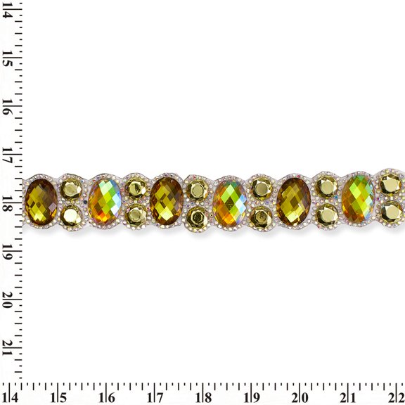 Oval Resin Rhinestone Iron On Gel Backed Trim Sold By The Yard - Gold