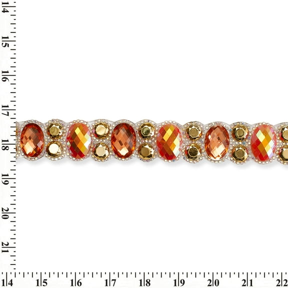 Oval Resin Rhinestone Iron On Gel Backed Trim Sold By The Yard - Orange