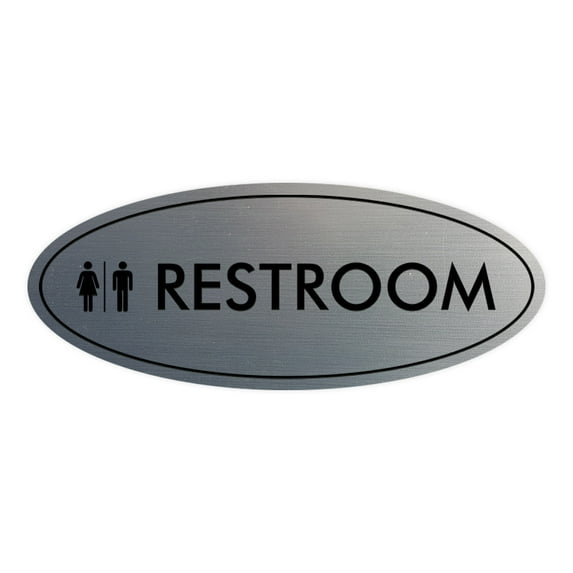 Oval Restroom Sign (Brushed Silver) - Small 2x5"