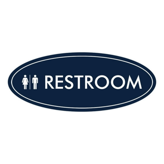 Oval Restroom Sign (Navy Blue / White) - Medium 2.75x7"