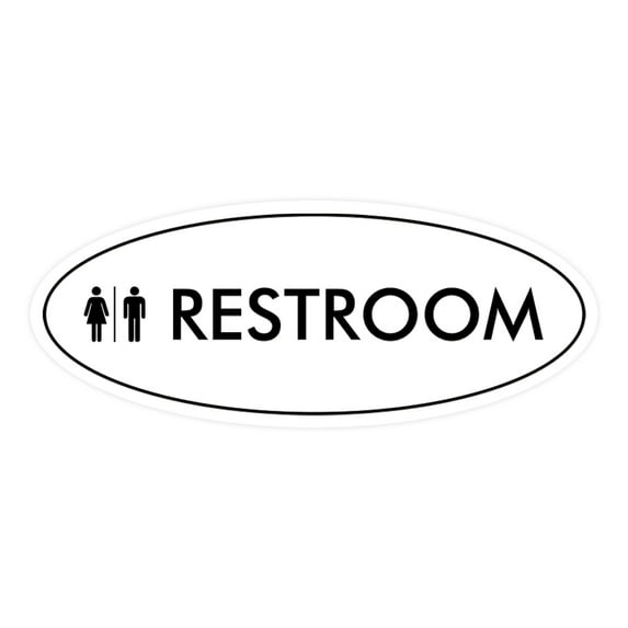 Oval Restroom Sign (White) - Large 3.6x9"