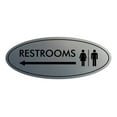 thumbnail image 1 of Oval Restrooms Left Arrow Sign (Brushed Silver) - Small 2x5", 1 of 1