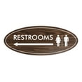 thumbnail image 1 of Oval Restrooms Left Arrow Sign (Walnut) - Large 3.6x9", 1 of 1