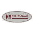 thumbnail image 1 of Oval Restrooms Right Arrow Sign (Light Grey / Burgundy) - Medium 2.75x7", 1 of 1