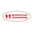 thumbnail image 1 of Oval Restrooms Right Arrow Sign (White/Red) - Small 2x5", 1 of 1