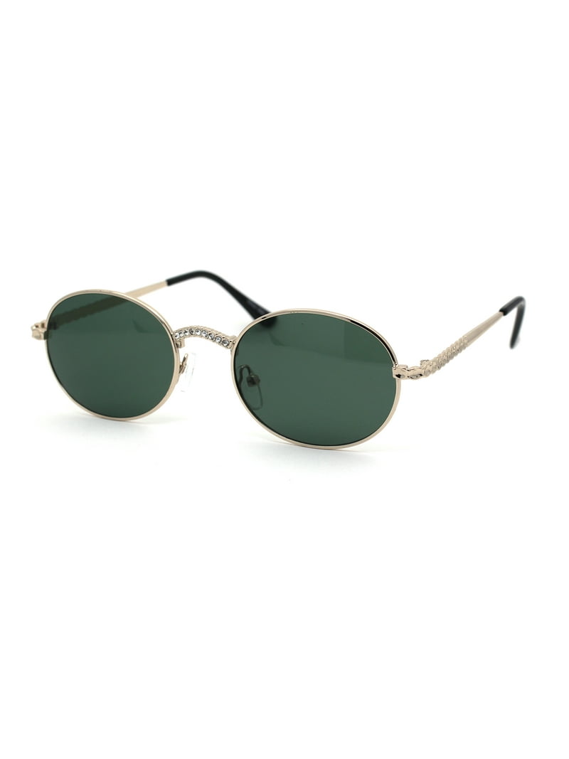 Oval Metal Rhinestone Sunglasses SA106 Oval Rhinestone Jewel Encrust Round Pimp Metal Rim  main image 4