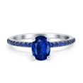 thumbnail image 1 of Oval Ring Side Stone Sapphire Simulated Blue Sapphire CZ 925 Sterling Silver Size 7, 1 of 5