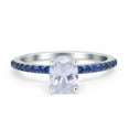 thumbnail image 1 of Oval Ring Side Stone Sapphire Simulated Cubic Zirconia 925 Sterling Silver Size 9, 1 of 5