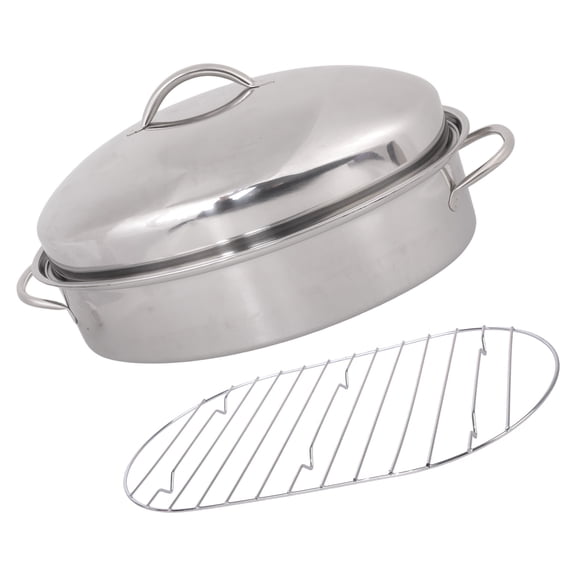 Oval Roasting Pan with Lid and Double Handle Even Heat Distribution Fish Steamer Stainless Steel Steaming Pots