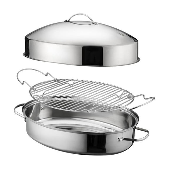 Oval Roasting Pan with Lid and Double Handle Even Heat Distribution Fish Steamer Stainless Steel Steaming Pots
