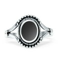 thumbnail image 1 of Oval Rope Beaded Oxidized Split Shank Onyx Ring White Tone 925 Sterling Silver, Size 8, 1 of 7