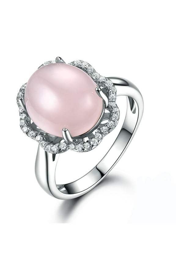 Oval Rose Quartz Statement Ring for Women Cz Sterling Silver Womens Ginger Lyne Collection