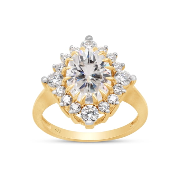 Oval & Round Cut Lab Created Moissanite Diamond Floral Engagement Ring In 14K Yellow Gold Over Sterling Silver(G-H Color,VVS1 Clarity,3.10 Cttw)-7.5