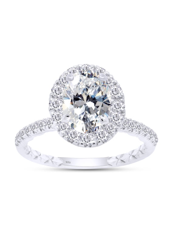 Oval & Round Cut Lab Created Moissanite Diamond Solitaire Halo Engagement Ring In 14K White Gold Over Sterling Silver(G-H Color, 2.00 Carat)-4