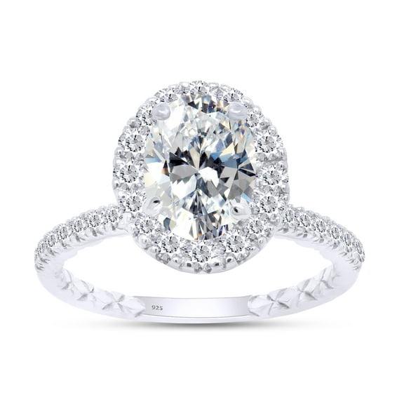 Oval & Round Cut Lab Created Moissanite Diamond Solitaire Halo Engagement Ring In 14K White Gold Over Sterling Silver(G-H Color, 2.00 Carat)-8.5