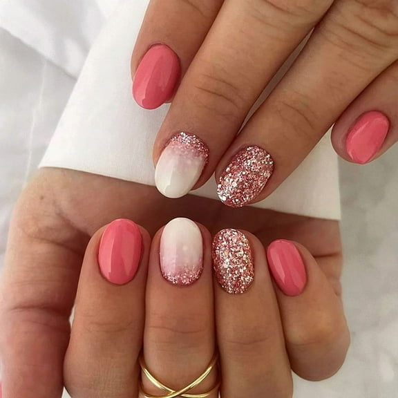 Oval Round Head European And American Ins Style Fresh Sweet Summer White Rose Pink Wear Nail