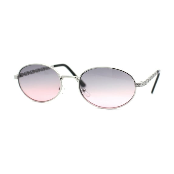 Oval Round Hipster Retro Metal Rim Luxury Pimp Sunglasses Silver - Black Pink