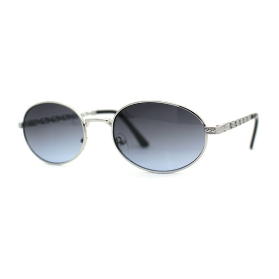Oval Round Hipster Retro Metal Rim Luxury Pimp Sunglasses Silver - Navy
