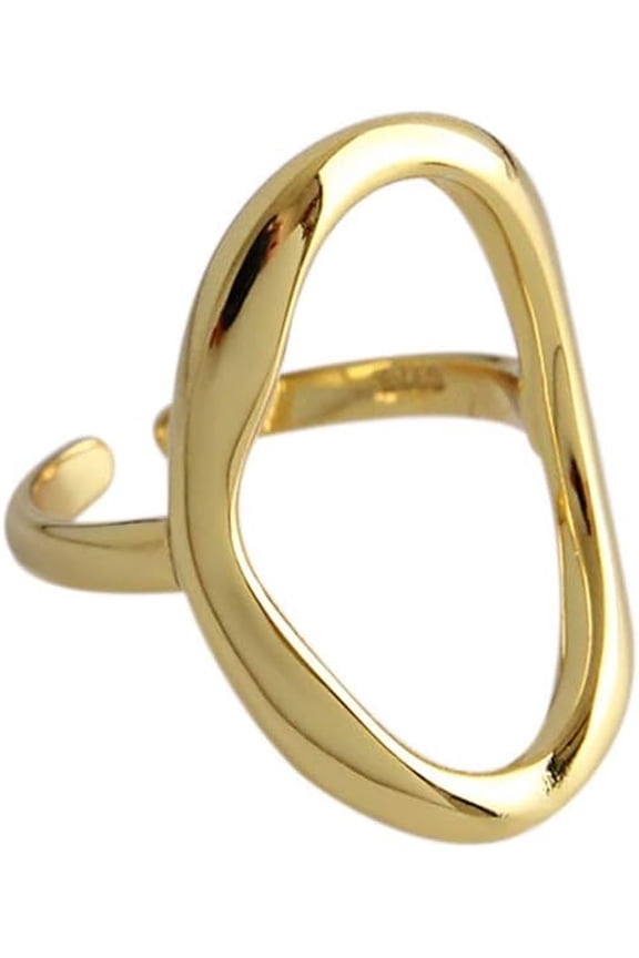 Oval Round Loop Open Statement Sterling Silver Ring for Women Men Minimalist Geometic Circle Wedding Eternity Band Adjustable Knuckle Rings Fashion Jewelry
