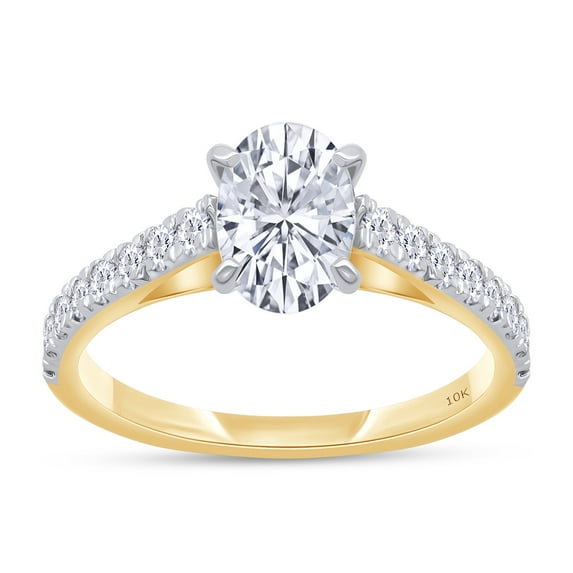Oval & Round Shape IGI Certified Lab Grown Diamond Cathedral Style Engagement Ring For Women In 10K Solid Yellow Gold Jewelry (1.38 Cttw) - 6