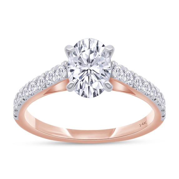Oval & Round Shape IGI Certified Lab Grown Diamond Cathedral Style Engagement Ring For Women In 14K Solid Rose Gold Jewelry (1.38 Cttw) - 7