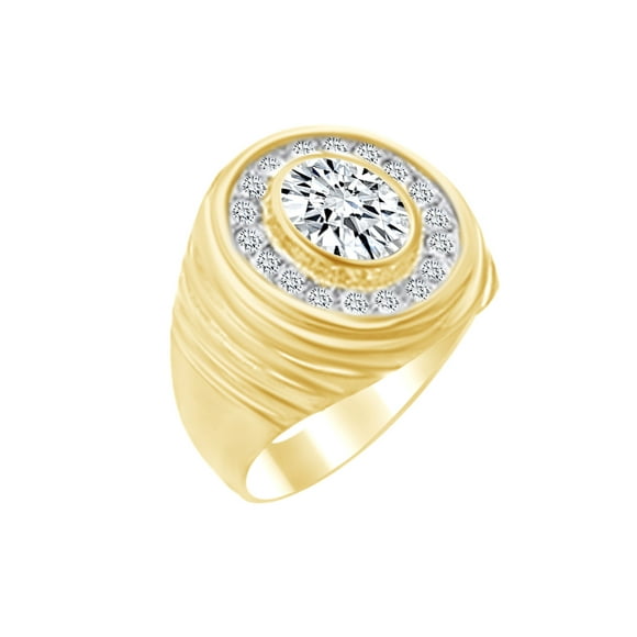 Oval & Round Shape White Cubic Zirconia Cluster Engagement Ring In 14k Yellow Gold Over Sterling Silver Ring Size-8