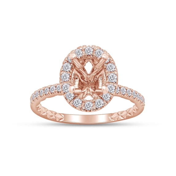 AFFY Oval & Round White Natural Diamond Semi Mount Halo Engagement Ring In 14k Solid Rose Gold (I-J Color, I2-I3 Clarity, 0.36 Cttw) Ring Size-11