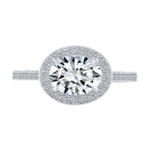 AFFY Oval & Round White Natural Diamond Semi Mount Halo Engagement Ring In 14k Solid White Gold (I-J Color, I2-I3 Clarity, 0.36 Cttw) Ring Size-8.5
