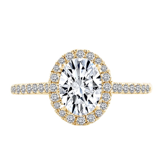 AFFY Oval & Round White Natural Diamond Semi Mount Halo Engagement Ring In 14k Solid Yellow Gold (I-J Color, I2-I3 Clarity, 0.42 Cttw) Ring Size-8.5