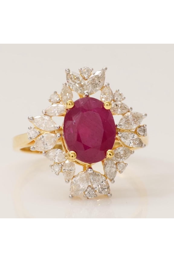 Oval Ruby Diamond Ring, 14k Solid Gold, Natural Diamonds, GemstoneStatement Ring, Bold Cocktail Ring, Ready To Ship, IGI Certified