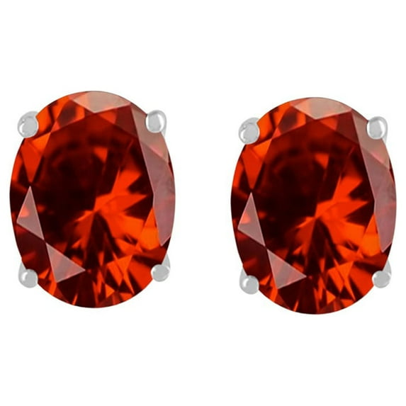 Oval Ruby Earrings in Sterling Silver ( 8x6 mm )