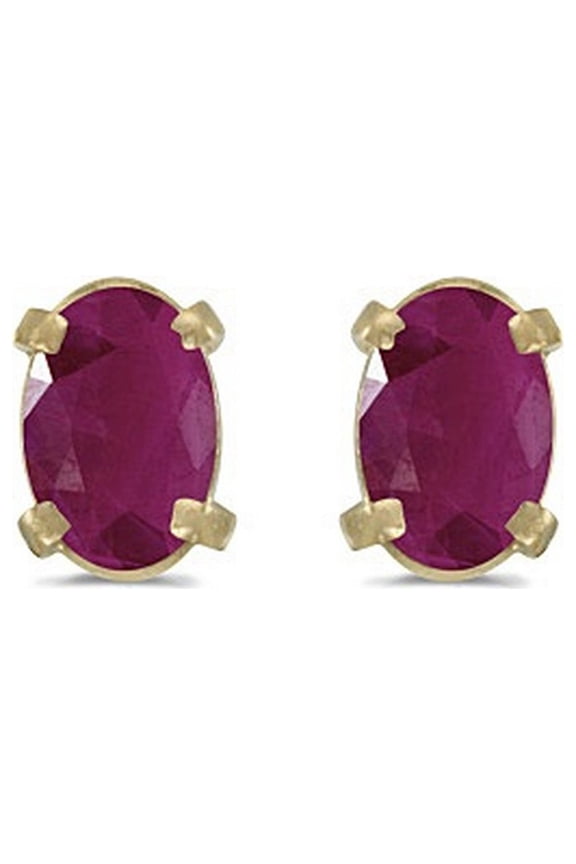 Oval Ruby Studs July Birthstone Earrings 14k Yellow Gold (1.20ct)