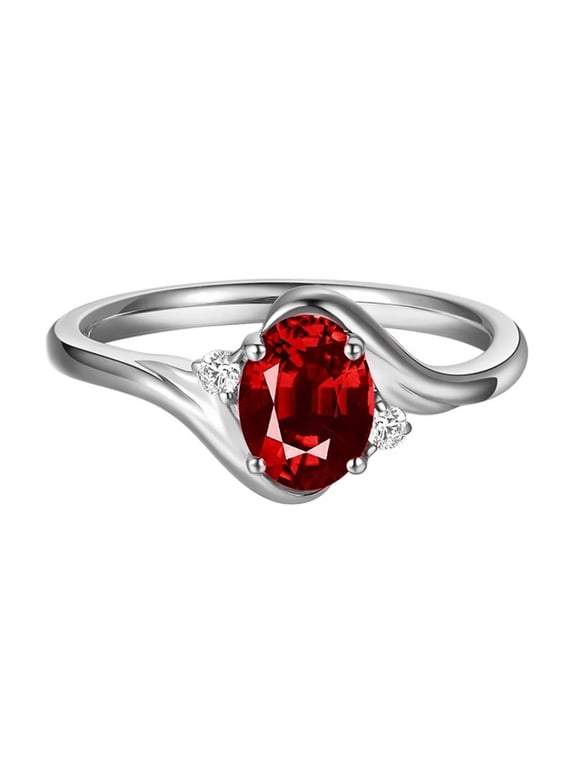 Oval Ruby Womens Ring 925 Sterling Silver Halo July Birthstone Red Ring Jewelry Mother Grandma Birthday Christmas Valentines Day Gift