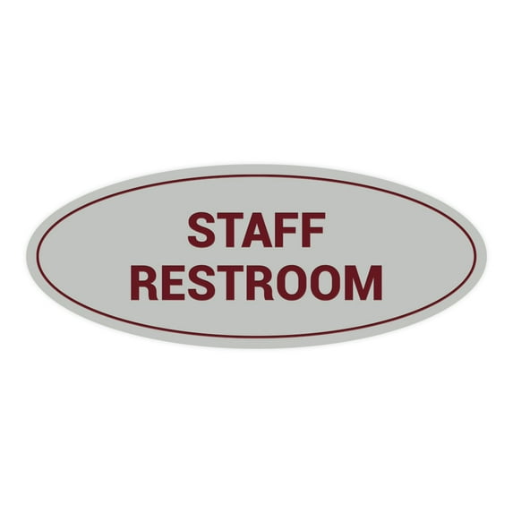 Oval STAFF RESTROOM Sign (Light Grey / Burgundy) - Small 2x5"