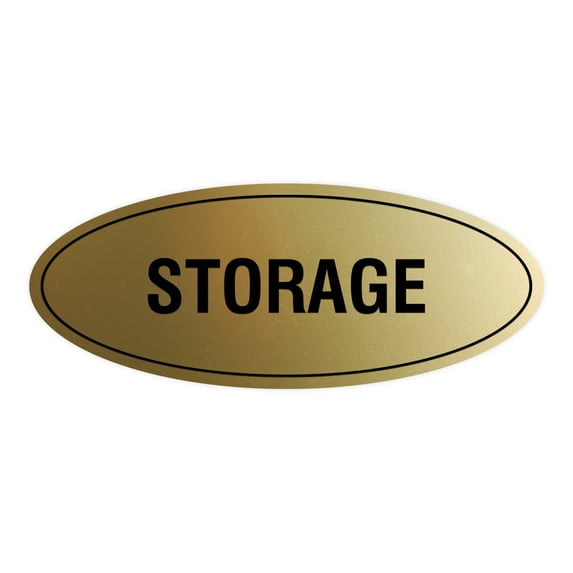 Oval STORAGE Sign (Brushed Gold) - Medium 2.75x7"