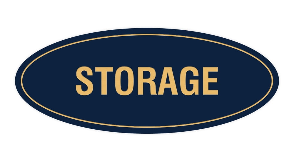 Word Storage Sign Oval STORAGE Sign (Navy Blue/Gold) - Small 2x5