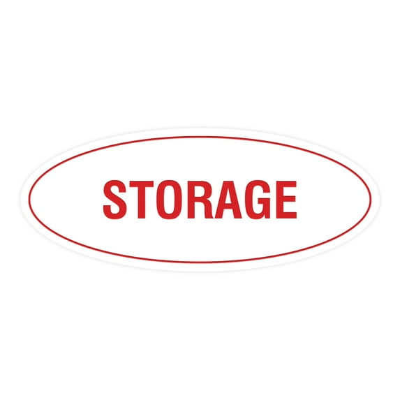 Oval STORAGE Sign (White/Red) - Medium 2.75x7"
