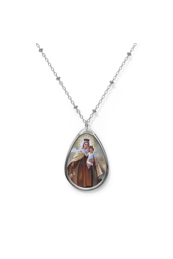 Oval Saint Mont Carmel Necklace, Silver, 20 Inches