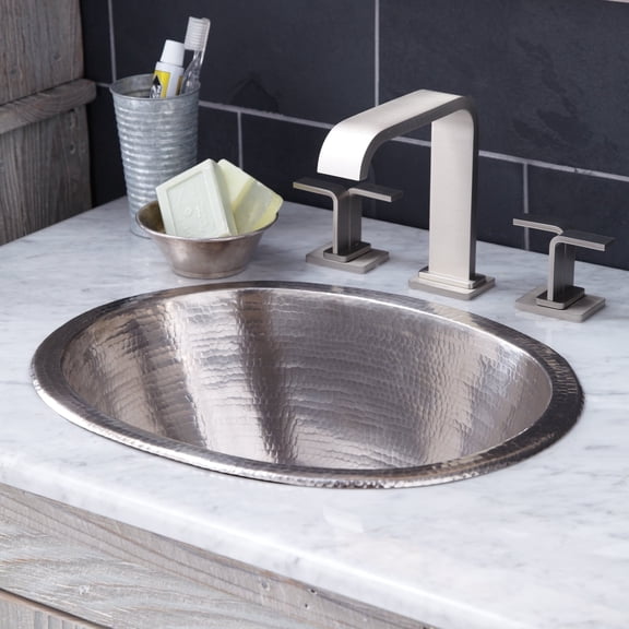 Oval Self Rimming Copper Bathroom Sink in Brushed Nickel