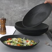 Oval Serving Plates,Household Threaded Western Food Plate,Matte Black Plastic Deep Plate,Stackable Lightweight Vegetable Soup Serving Tray Easy Clean Tableware for Daily Dining Decor