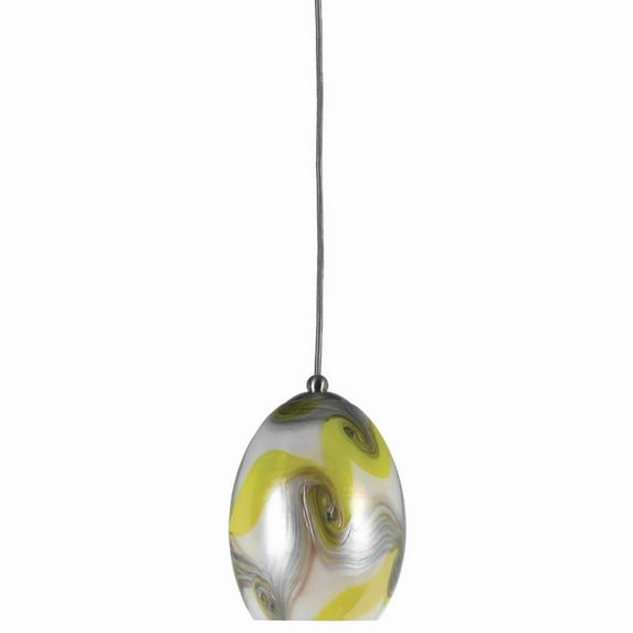 Oval Shade Pendant Lighting with Wave Pattern, Set of 4, Silver and Yellow- Saltoro Sherpi