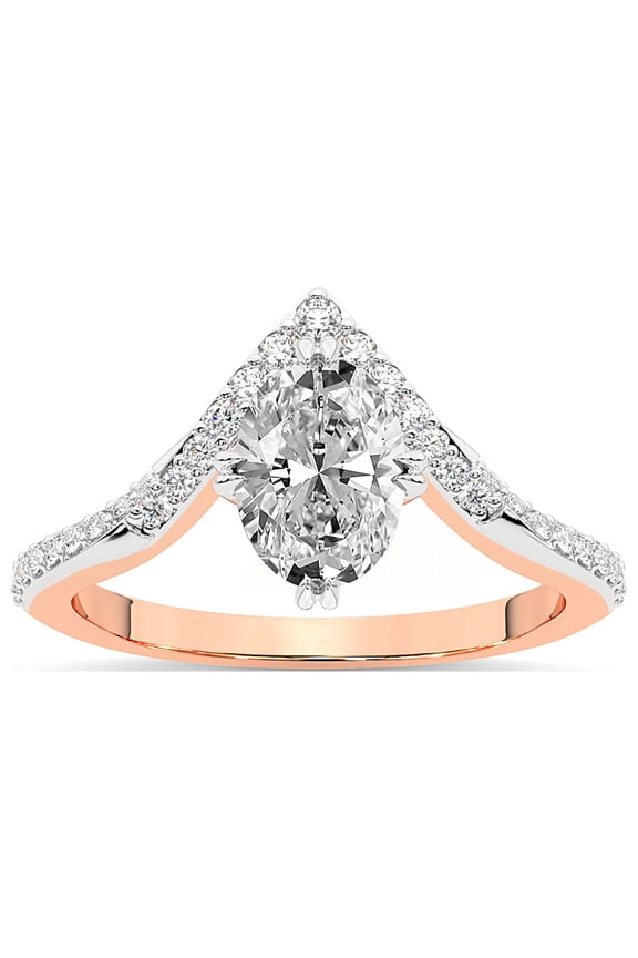 Oval Shape 1 Carat IGI Certified Lab Grown Diamond Ring | 14K Rose Gold | Athena Chevron Twist Diamond Ring | FG-VS1-VS2 Quality Friendly Diamonds