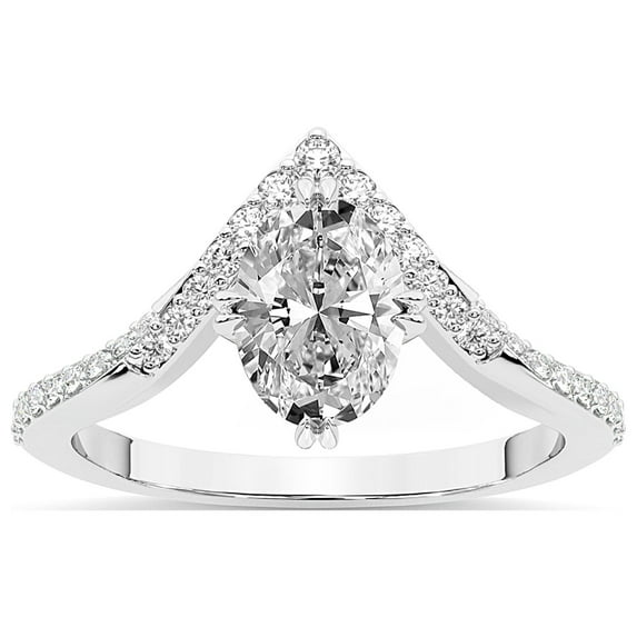 Oval Shape 1 Carat IGI Certified Lab Grown Diamond Ring | 14K White Gold | Athena Chevron Twist Diamond Ring | FG-VS1-VS2 Quality Friendly Diamonds