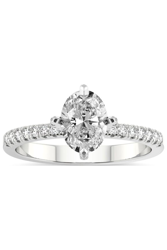 Oval Shape 1 Carat IGI Certified Lab Grown Diamond Ring | 14K White Gold | Sara Tapered Eternity Lab Diamond Engagement Ring | FG-VS1-VS2 Quality Friendly Diamonds