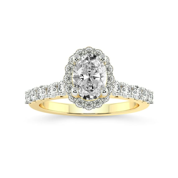 Oval Shape 1 Carat IGI Certified Lab Grown Diamond Ring | 14K Yellow Gold | Vionna Round Halo Lab Diamond Engagement Ring | FG-VS1-VS2 Quality Friendly Diamonds