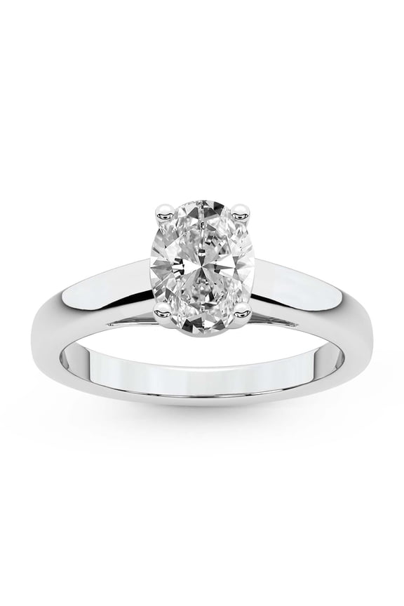 IGI Certified 1 Carat Oval Shape Lab Grown Diamond Engagement Ring | 14K White Gold | Allen Flat Band Solitaire Lab Diamond Ring | FG-VS1-VS2 Quality Friendly Diamonds