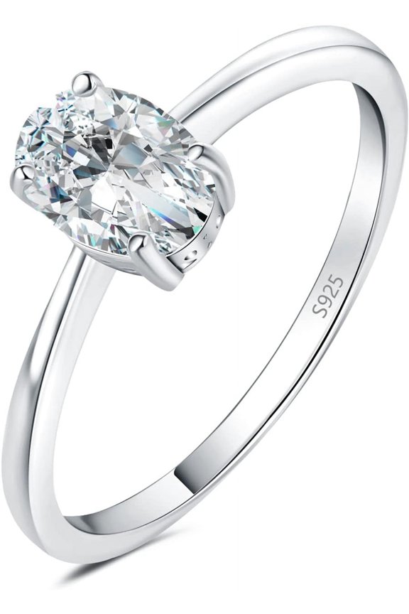 Oval Shape 1ct 2ct Moissanite Solitaire Engagement Rings for Women, Classic 925 Sterling Silver Promise Ring for Her, Simulated Diamond Anniversary Wedding Ring VVS D-F