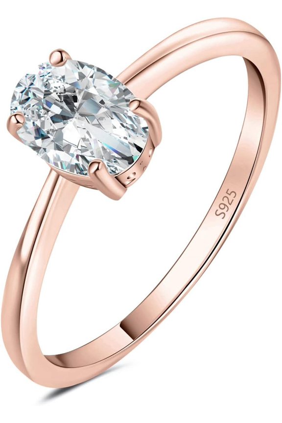 Oval Shape 1ct 2ct Moissanite Solitaire Engagement Rings for Women, Classic 925 Sterling Silver Promise Ring for Her, Simulated Diamond Anniversary Wedding Ring VVS D-F