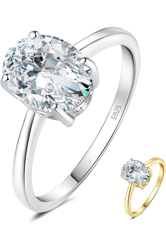 Oval Shape 1ct 2ct Moissanite Solitaire Engagement Rings for Women, Classic 925 Sterling Silver Promise Ring for Her, Simulated Diamond Anniversary Wedding Ring VVS D-F